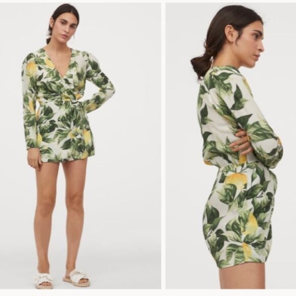H&M Pants - H&M NWT Long sleeve Floral Lemon Tree Wrap style V-neck BOHO romper